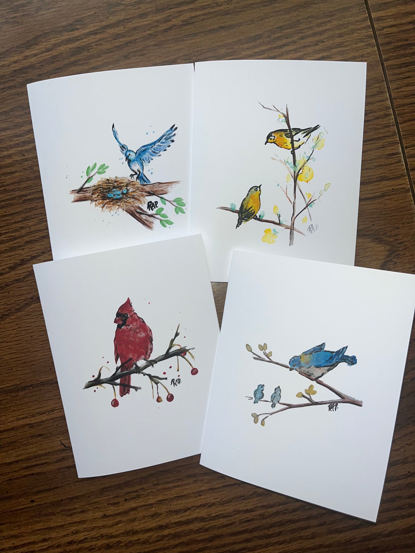 NEW - Watercolor Birds Set of 4