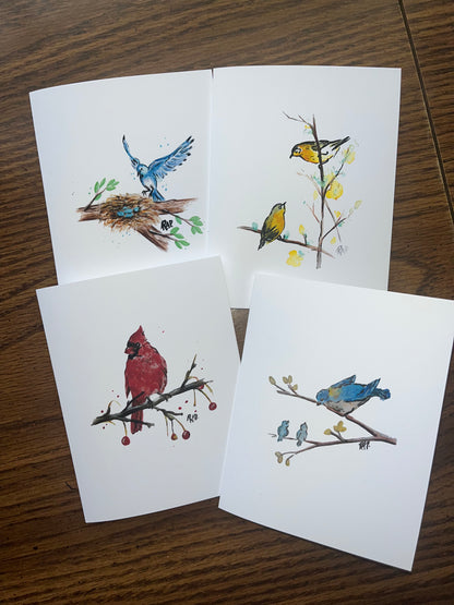 NEW - Watercolor Birds Set of 4