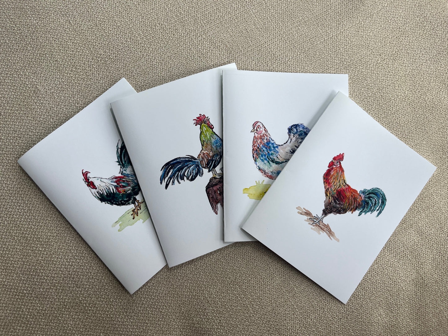 Rooster and Hen Greeting Cards - Set of 4