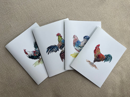 Rooster and Hen Greeting Cards - Set of 4