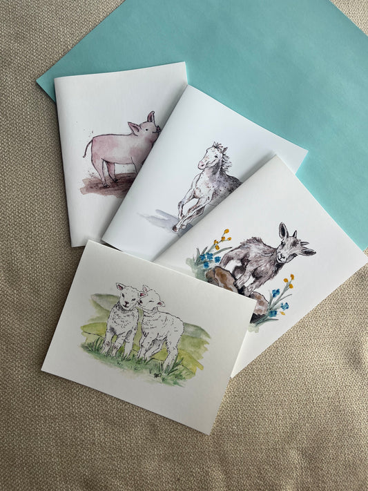 Farm Animals Greeting Cards - Set of 4